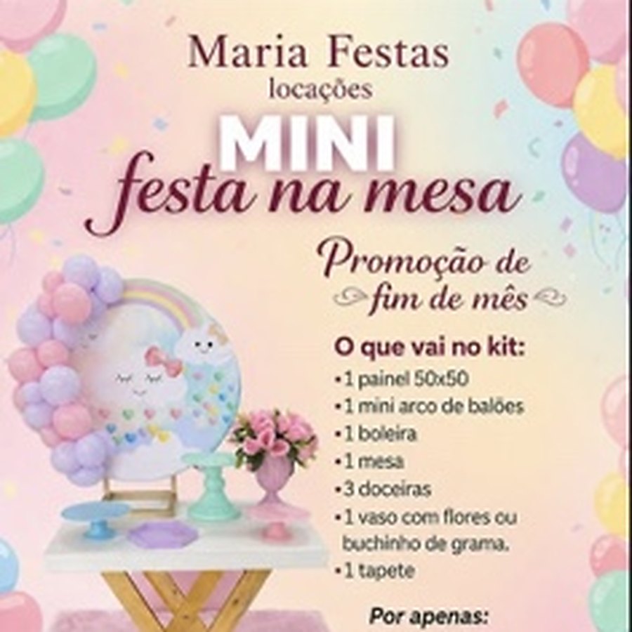 Arte promocional de mini festa na mesa