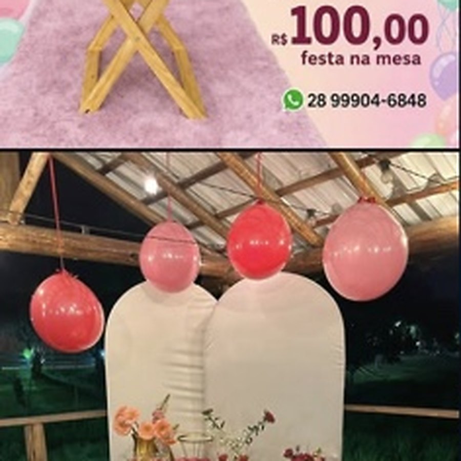 Mesa decorada com balões rosa